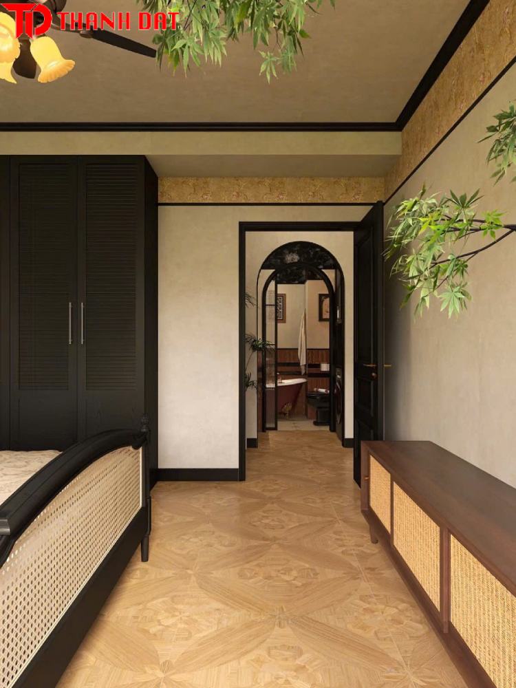 lat-san-hoa-van-trong-thiet-ke-noi-that-indochine-1 10+ mẫu sàn gỗ đẹp trong phong cách nội thất Indochine