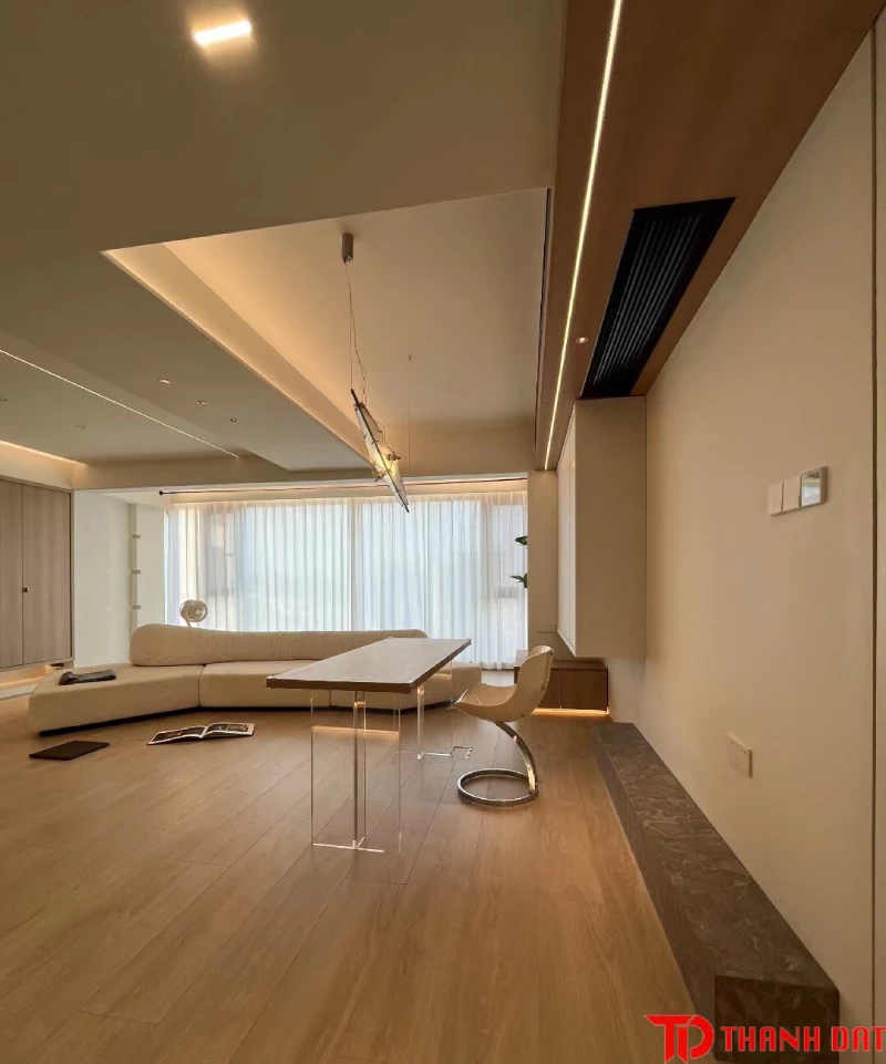 Sàn gỗ phòng khách trong phong cách thiết kế đơn giản