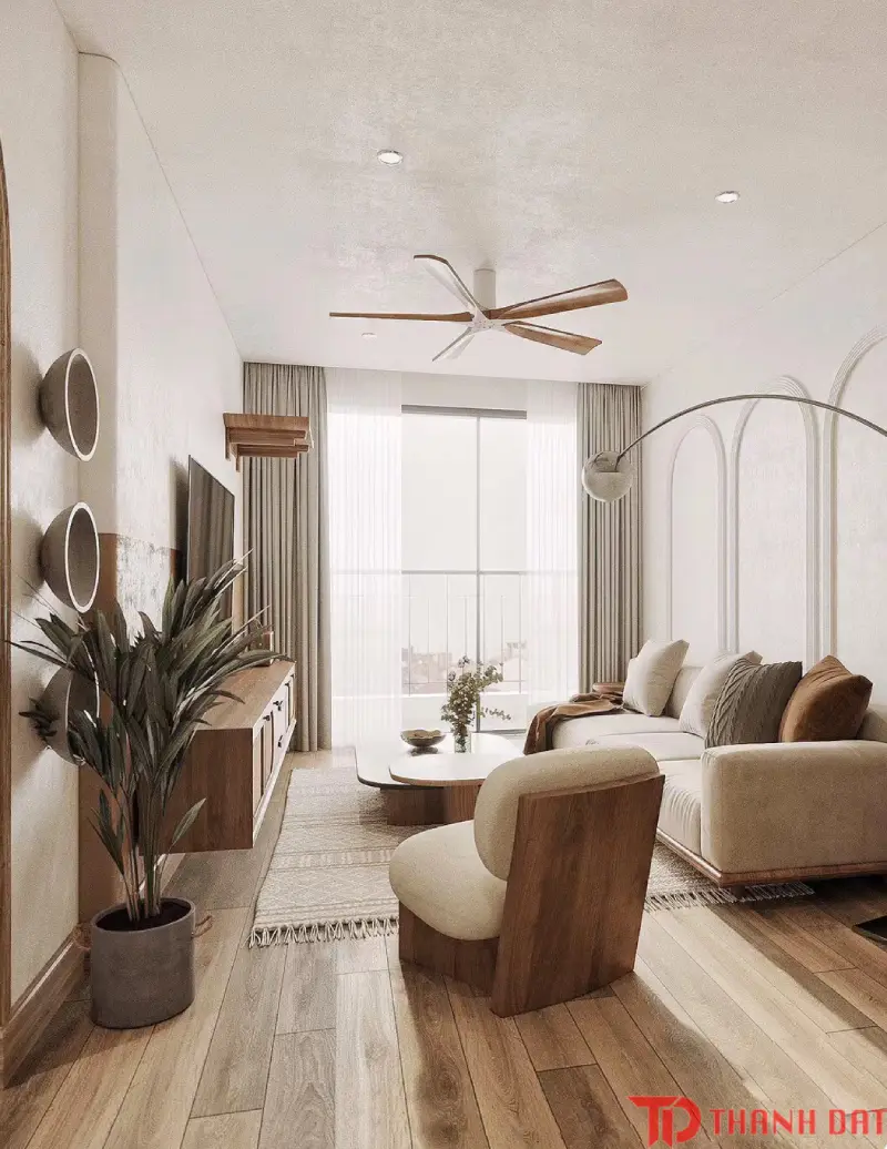 Sàn gỗ phòng khách phong cách Wabi Sabi